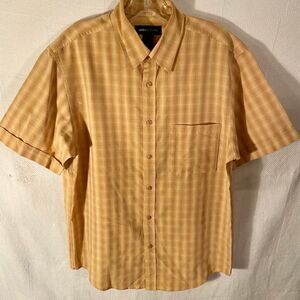 Jones New York Men's Short Sleeve Button Up Shirt Plaid Yellow/Orange Size Med.
